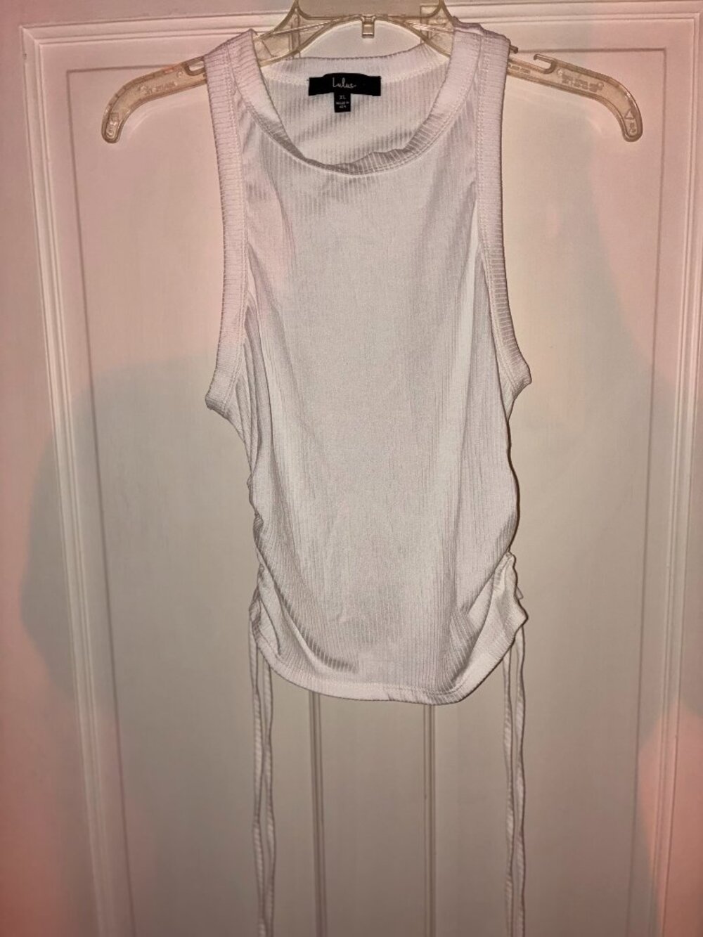 Lulus White Ribbed Ruched Side Tie Tank Top XL